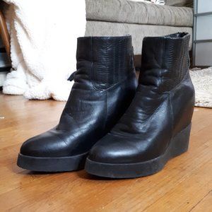 Leather platform zip up boots